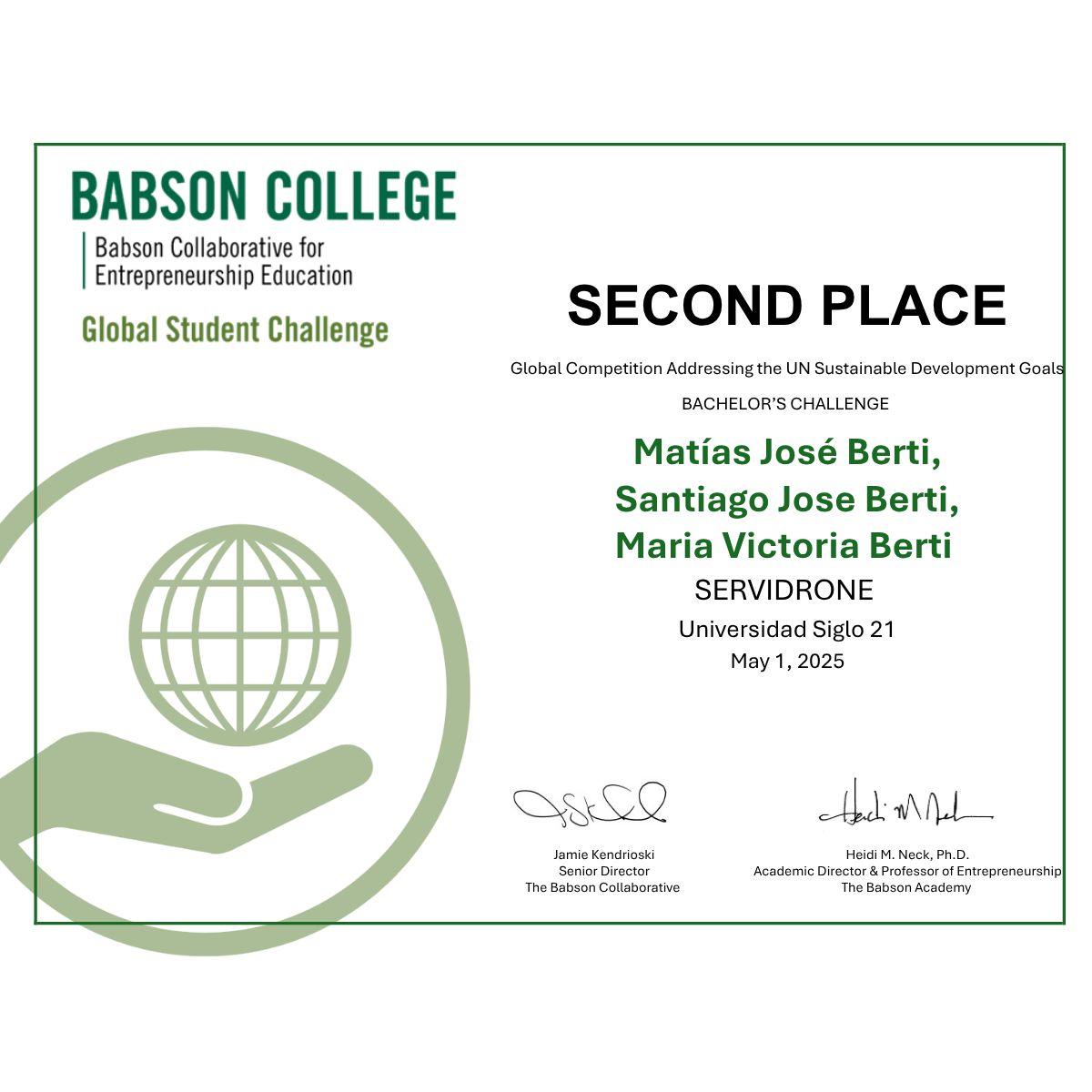 Participación en Global Student Challenge – Babson College (2° puesto)